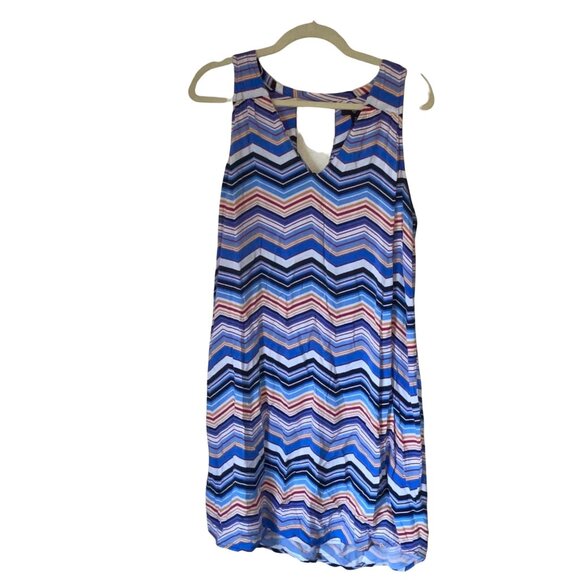 Gap Womens Sleeveless Chevron Striped Dress Blue Multicolor Size Large - Picture 1 of 6